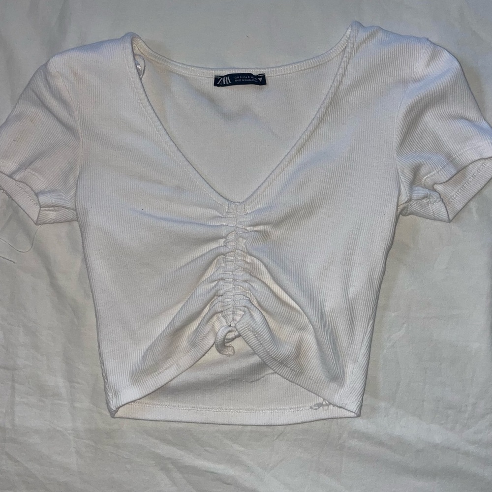 Zara White Ruched Crop Top